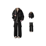 Двухкомпонентный комплект (Черная куртка на подкладке + Черные джинсы)