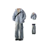 Двухкомпонентный комплект: Светло-синий хлопковый пуховик + синие джинсы