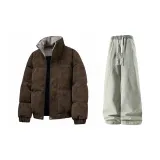 Кофейный & Желтый Грязь Джинсы с Флисовой Подкладкой