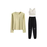 Желтый топ с длинным рукавом, комплект из трех предметов (черные штаны)