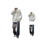 Флисовая подкладка, белый свитшот + винтажные синие джинсы K109 [2 упаковки]