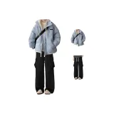 Двухкомпонентный комплект (Светло-синий хлопковый пуховик + Черные джинсы)