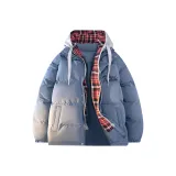 Синий с серым в клетку, капюшон