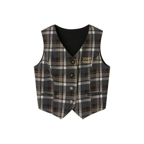 UENA Серый Коричневый Клетка Узор В наличии Женские Жилеты