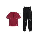 Красный комплект из двух предметов: рубашка с коротким рукавом + черные штаны