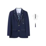 Темно-синий трехкомпонентный комплект [Бизнес-костюм + Рубашка + Галстук]