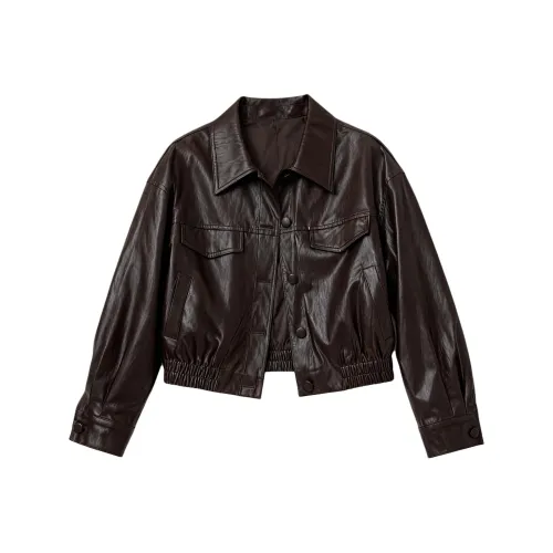 SLLSKY Красный кофе Женские кожаные куртки