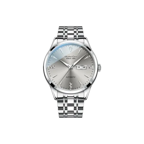 GUANQIN Автоматический Механический Механизм Нержавеющая Сталь Ремешок Часы Мужские Серый Циферблат