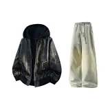 Чёрный, серый + жёлтый, грязный, джинсовые, штаны, с флисовой подкладкой