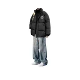 Хлопковый пуховик, черный, джинсы, синий