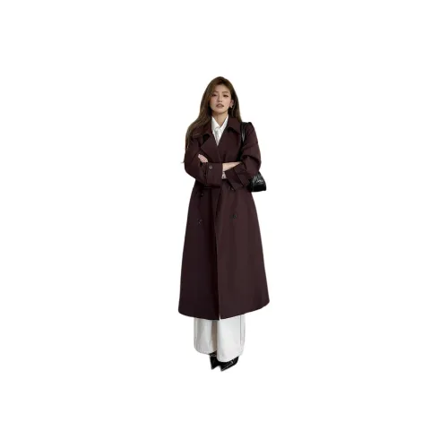 WICK BUEN Красный Коричневый с ремнем Женская тренч-куртка