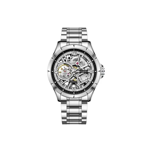 Lushika Механический механизм ремешок из нержавеющей стали мужские часы циферблат с открытым механизмом