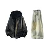 Чисто Черный + Желтый Грязь Джинсы с Флисовой Подкладкой