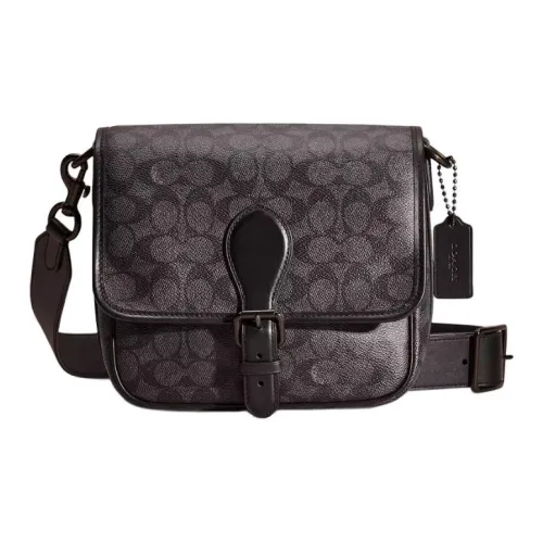 COACH Frankie Покрытый холст с телячьей кожей сумка через плечо маленький мужской угольный