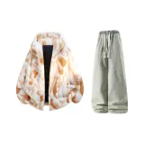 Оранжевый + Желтый Грязь Джинсы с Флисовой Подкладкой