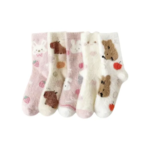J TOO 5 пар [Капибара + Клубничный Кролик + Застенчивое Лицо + Кролик с завитым ухом + Яблочная Мышка] Женские носки MID до икры