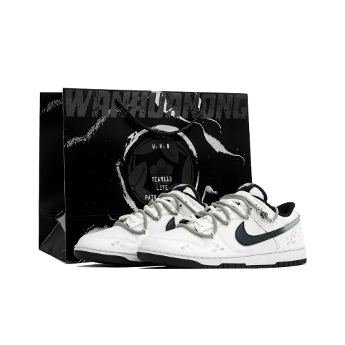 Nike Dunk Wan HUA Nong Bai Ze Shopping Bag Abrasion Resistant Low Top Skateboard Shoes Unisex White Gray