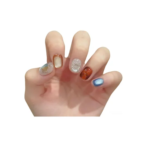T Z Солнце и Луна Винтаж Амбра Ручная работа Глаз кошки Фальшивая ногтевая пластина Короткий Многоцветный Jump Цвет