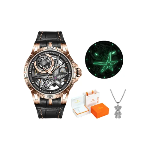 GELATU Автоматический Механический Механизм Силиконовый Ремешок Часы Мужские Черный Циферблат