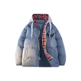 Синий с серым в клетку, капюшон