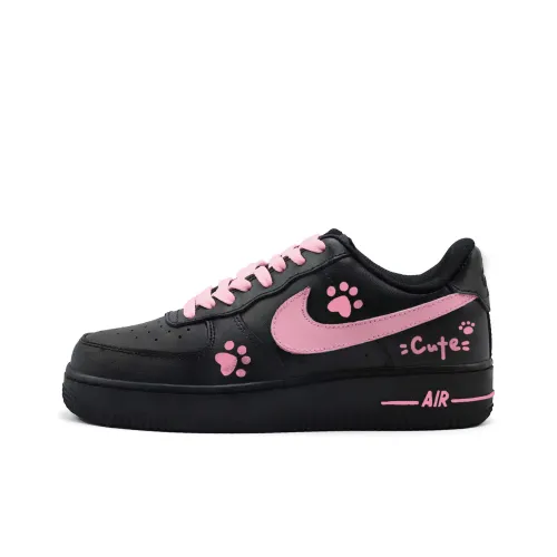 Nike Air Force 1 Cherry Blossom Cat Paw Урезанные Скейтборд Кроссовки Женские Черные Розовые