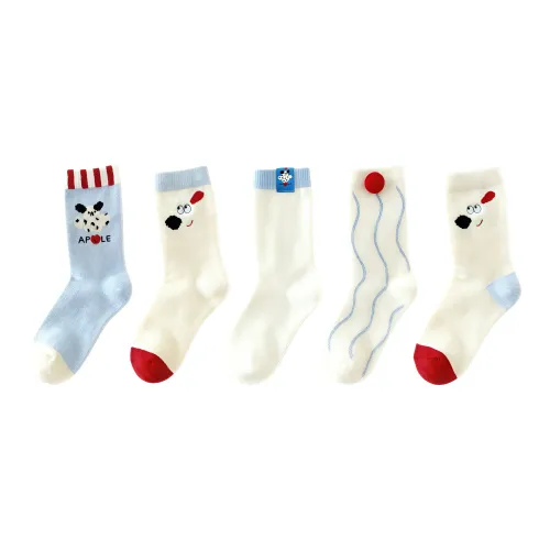 J TOO 5 пар [Белый Тряпочка Этикетка + Маленький Красный Шар + Синий Яблоко Собака + Вышивка Собака + Вышивка Собака Синий Каблук] Женские MID Носки до икры