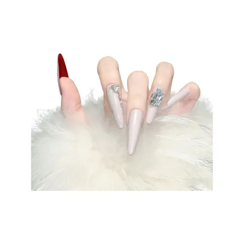 T Z Stacked Diamonds Refined Princess Nude High Heels False Nail Stiletto Almond Long Light Pink