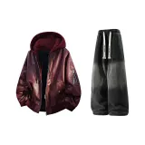 Бордовый + Черный Джинсы с флисовой подкладкой