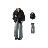 Двухкомпонентный комплект (Черный хлопковый топ + Синие джинсы)