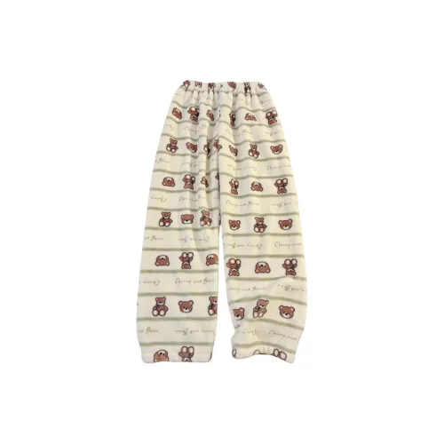 OEING MY6112 Stripes Bear Pants Women's Pajama Pants