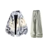 Серый + Желтый Грязь Джинсы с Флисовой Подкладкой