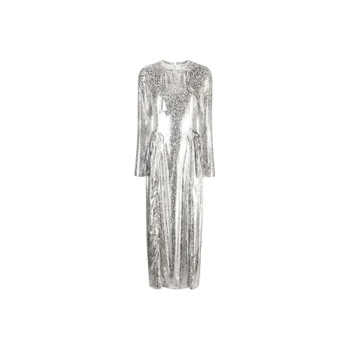 Пако Рабанне Длинное Платье с Длинными Рукавами Женское Серебристое