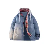 Синий с серым в клетку, капюшон