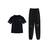 Черный комплект из двух предметов: короткий рукав + черные штаны