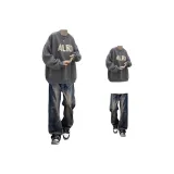 Флисовая подкладка, темно-серый свитшот + винтажные синие джинсы K109 [2 упаковки]