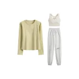Желтый топ с длинным рукавом, трехкомпонентный комплект (белые штаны)