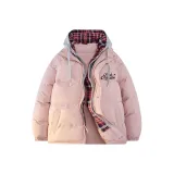 Розовый с серым в клетку, с капюшоном