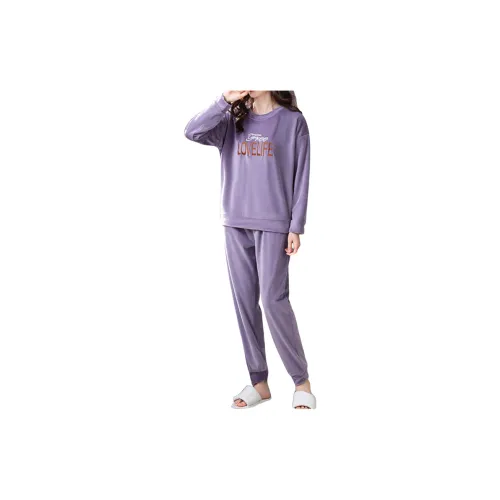 QTUR 88991 Purple Island Velvet Women's Pajama Sets