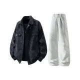 Чёрная куртка + белые штаны