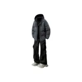 Комплект - Хлопковый пуховик серый + Свитшот черный + Повседневные штаны черные
