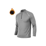 Made in Germany Флисовая подкладка Круглый вырез Длинный рукав - Светло-серый (с флисовой подкладкой) с логотипом