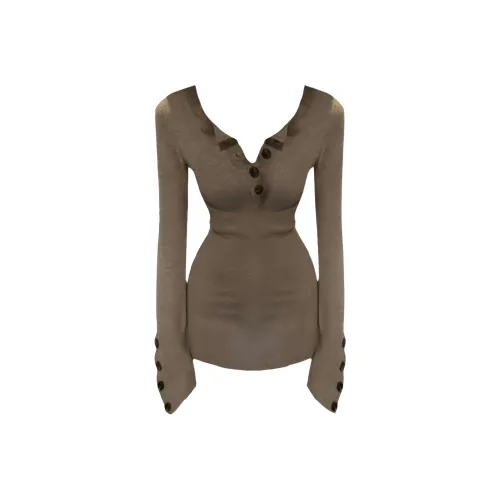 YICHAI Кофе Женские Длинные Платья с Длинными Рукавами