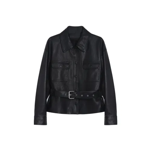 GZQJ Черный Женский Кожаный Куртка