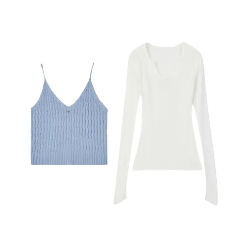 KYKW Синий Топ без рукавов + Белый T Женские Повседневные Костюмы
