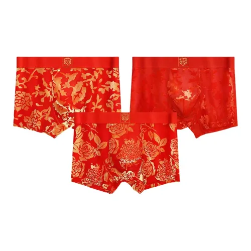 SHIQINUO Золотой Пион + Красно-золотая Ветка + Золотой Розовый Мужские Боксеры