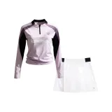 Фиолетовый комплект (фиолетовый топ + белая короткая юбка)