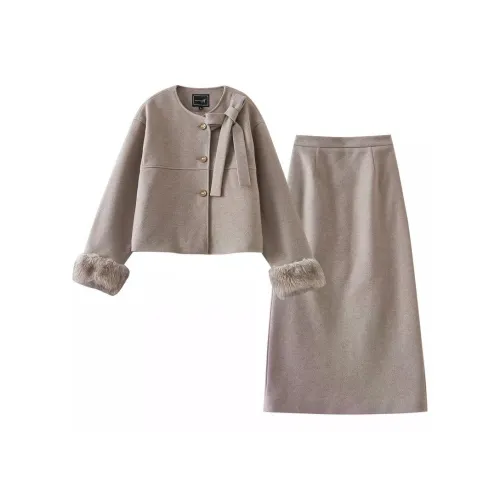 OUNIXUE Khaki Женские Комплекты с Юбкой