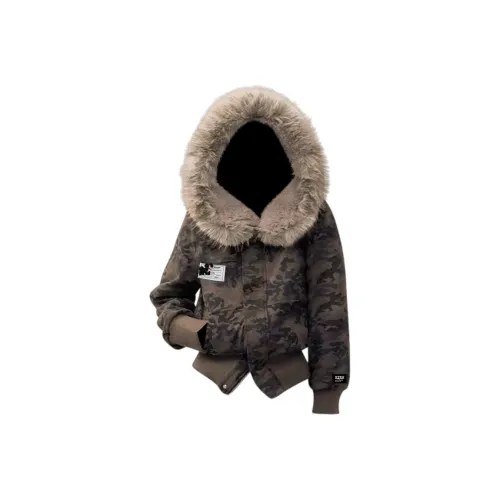 SZSX Зеленый камуфляж унисекс пуховики