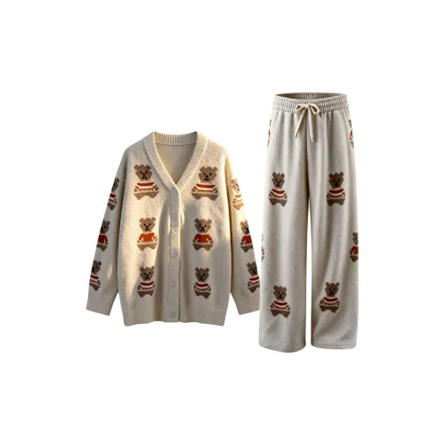 FENGTING Экрю Женские Пижамные Комплекты