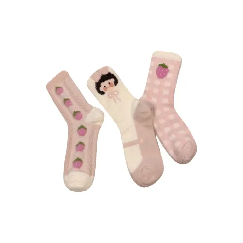 MIMOSA CHUR BIG Клубничный+Маленький Клубничный+Бант Девушка Женские MID Носки до икры